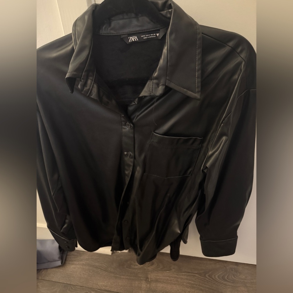 Zara Black faux leather Button-Up Shirt